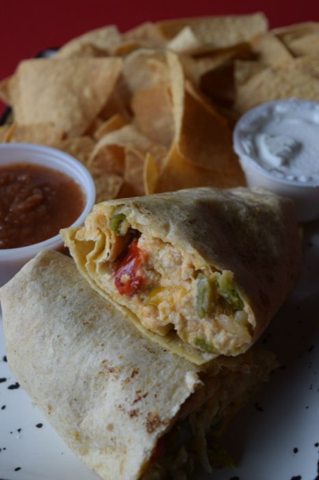 Wrap with chips and dipping sauces